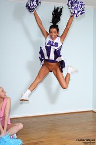 Leaping Pantyless Teen Cheerleader