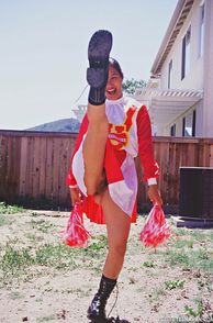 Pantyless Asian Cheerleader High Kicking