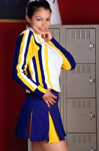 Dark Hair Babe In Cheerleader Uniform