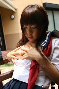 Japanese Uniform Girl Holding Her Tits